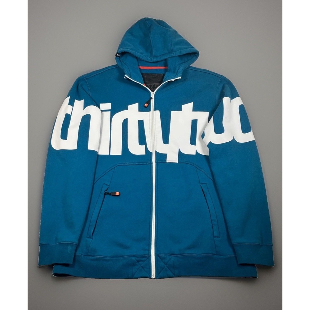 ThirtyTwo Mens XL Teal Blue Reppin Full Zip Technical Snowboard Fleece Hoodie 32